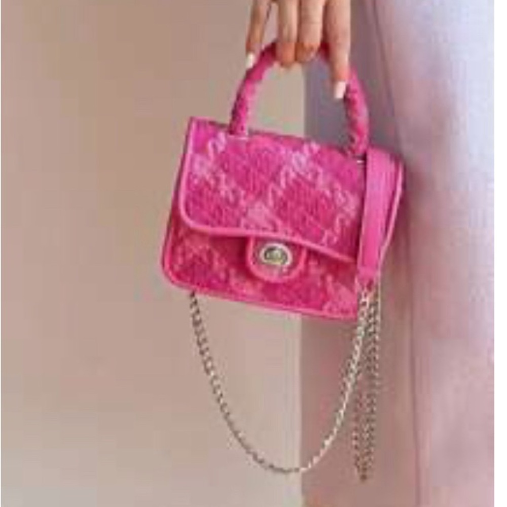 Mini Square Bag Plaid Pattern Pink Fashionable Flap For Daily, Denim Bag